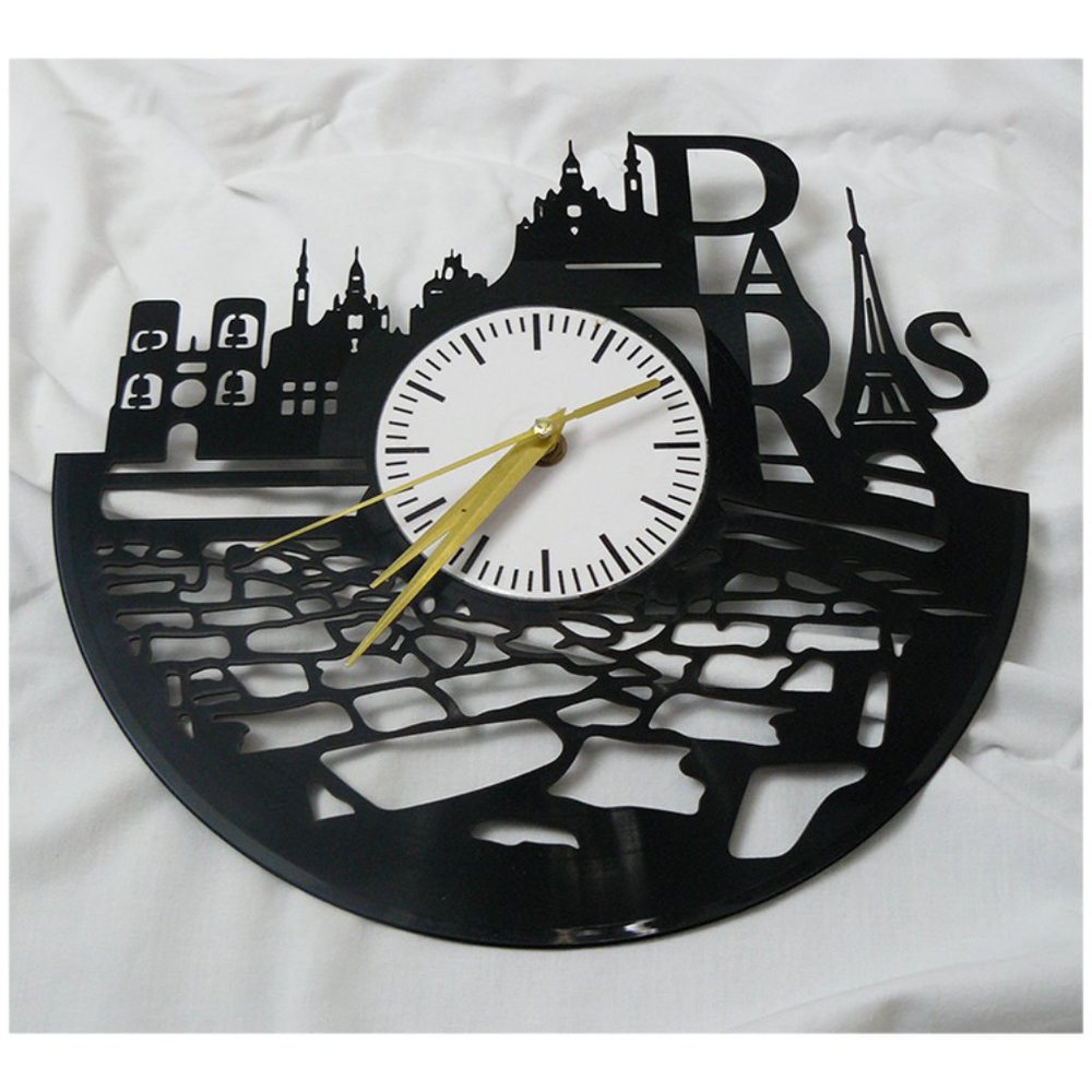 Laser Cut Paris Vinyl Record Wall Clock, GUC